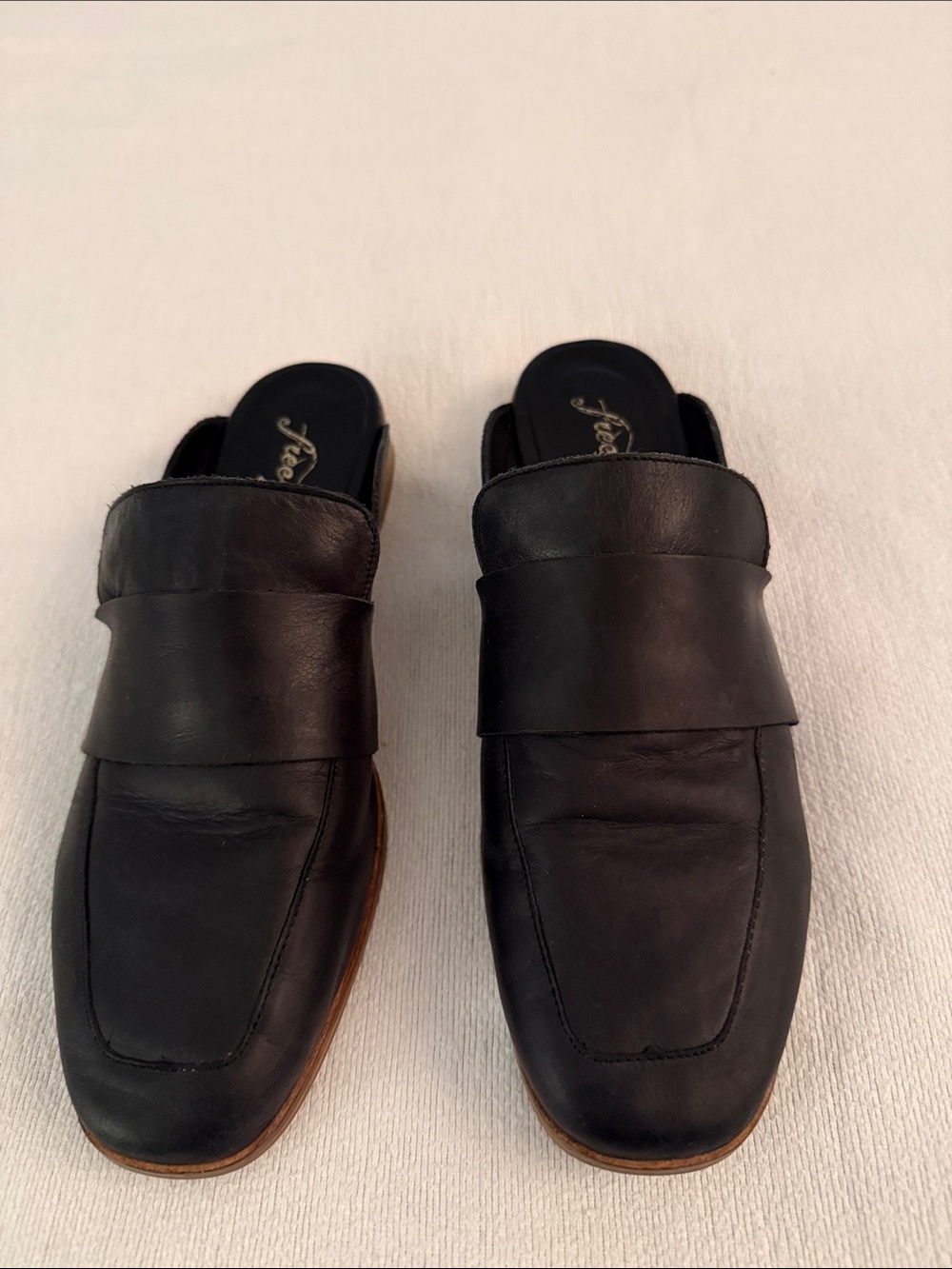 Free People Carbon Black Leather Backless Slip-On Loafers